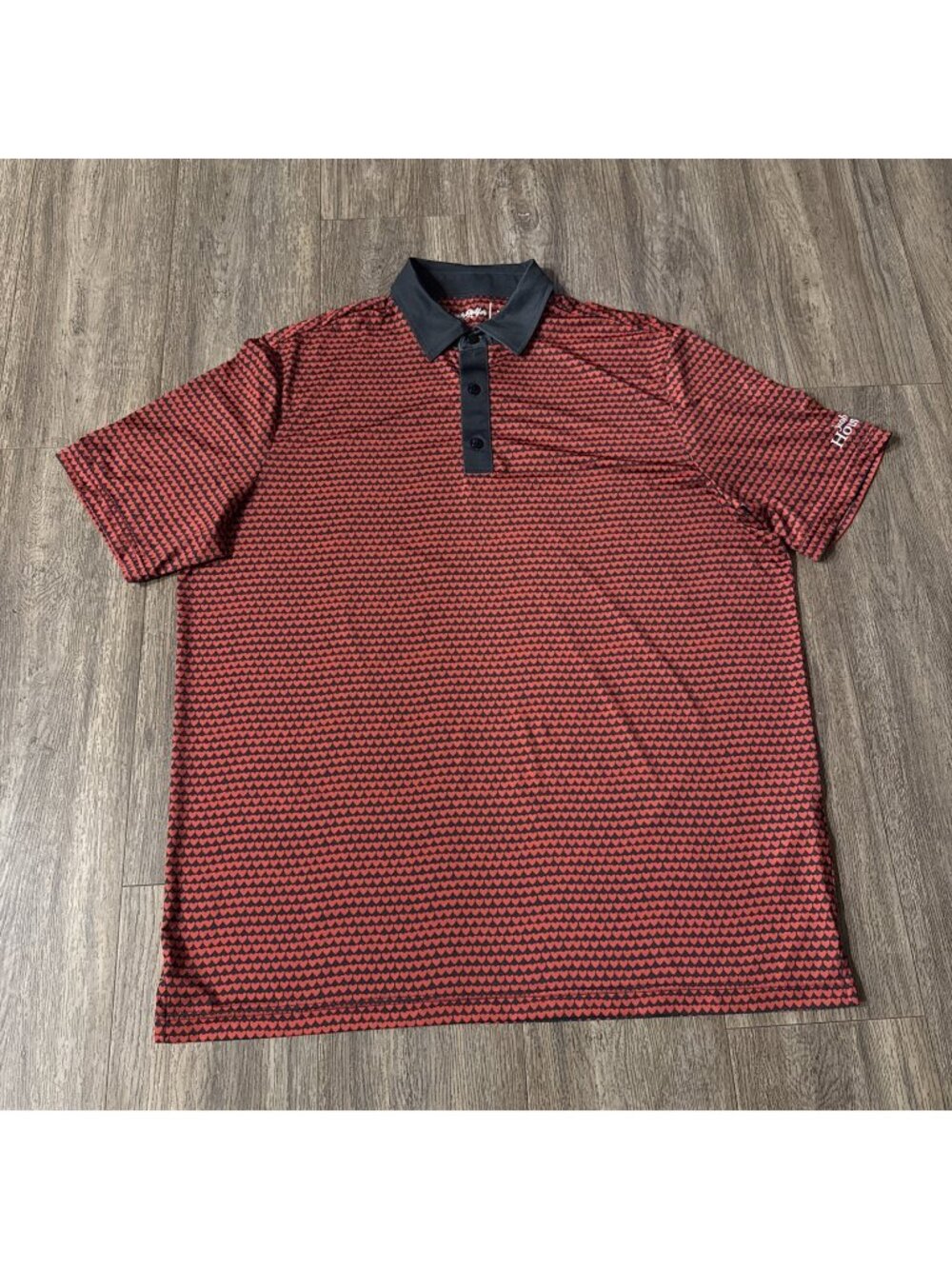 Grunk Dolfer Polo Shirt Large Hearts All Over Graphic Print Red Background